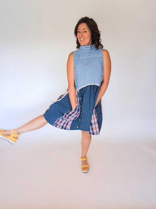 Jumin Dress - Blue Check/ Pink Plaid