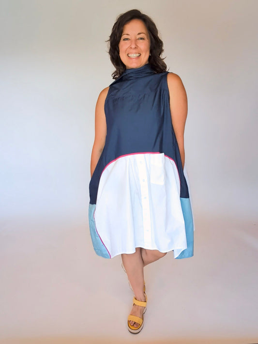 Jumin Dress - Navy/ Teal/ White