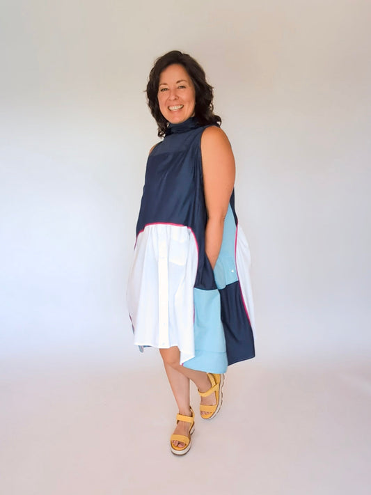 Jumin Dress - Navy/ Teal/ White