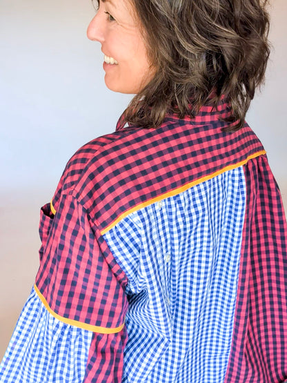Jovie Blouse - Blue/ Red/ White Checks