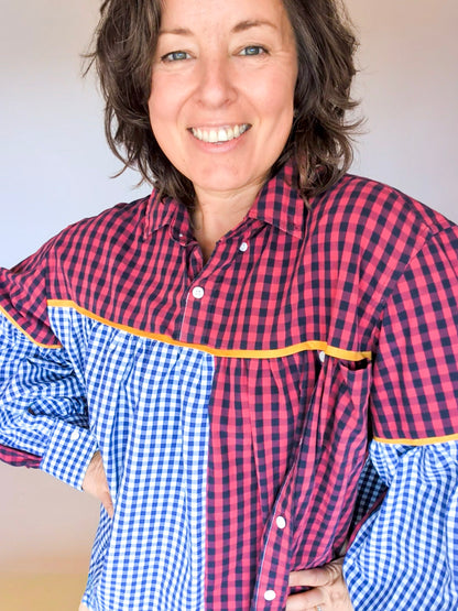 Jovie Blouse - Blue/ Red/ White Checks