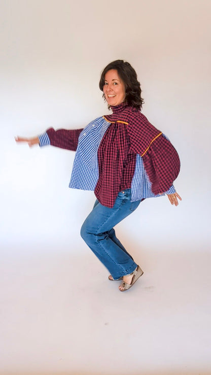 Jovie Blouse - Blue/ Red/ White Checks