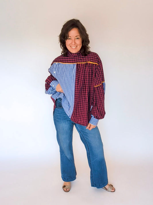 Jovie Blouse - Blue/ Red/ White Checks