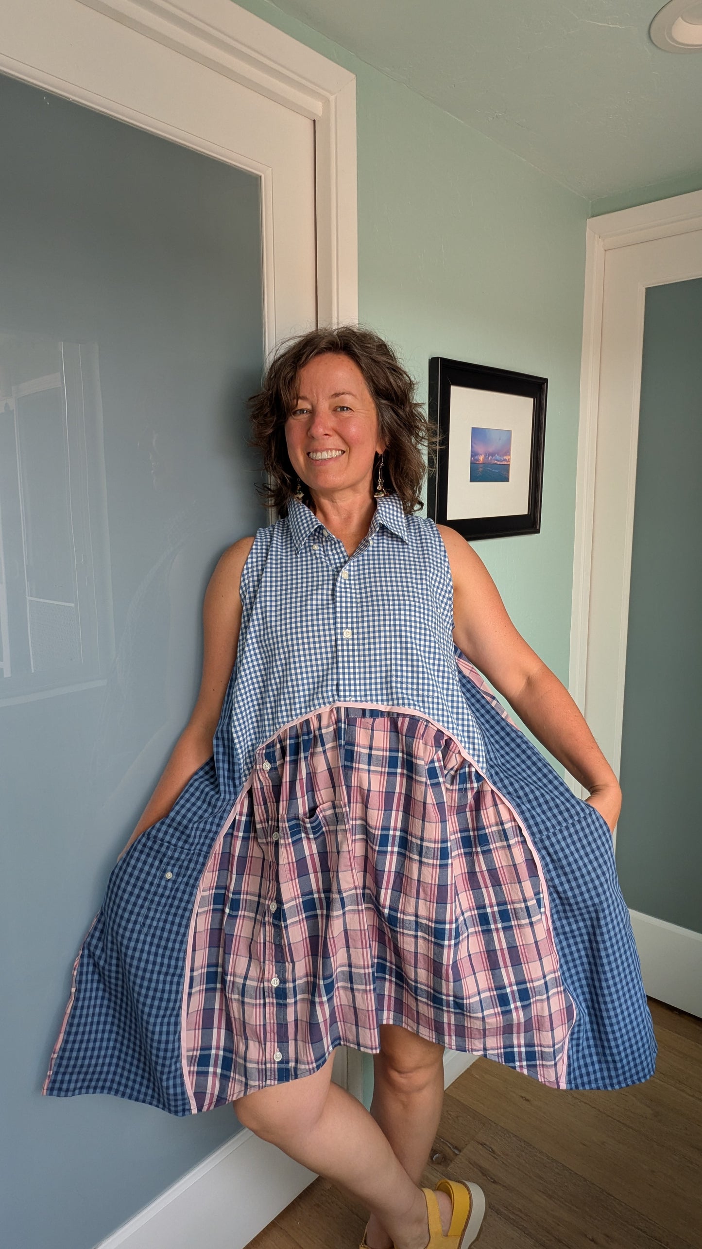 Jumin Dress - Blue Check/ Pink Plaid