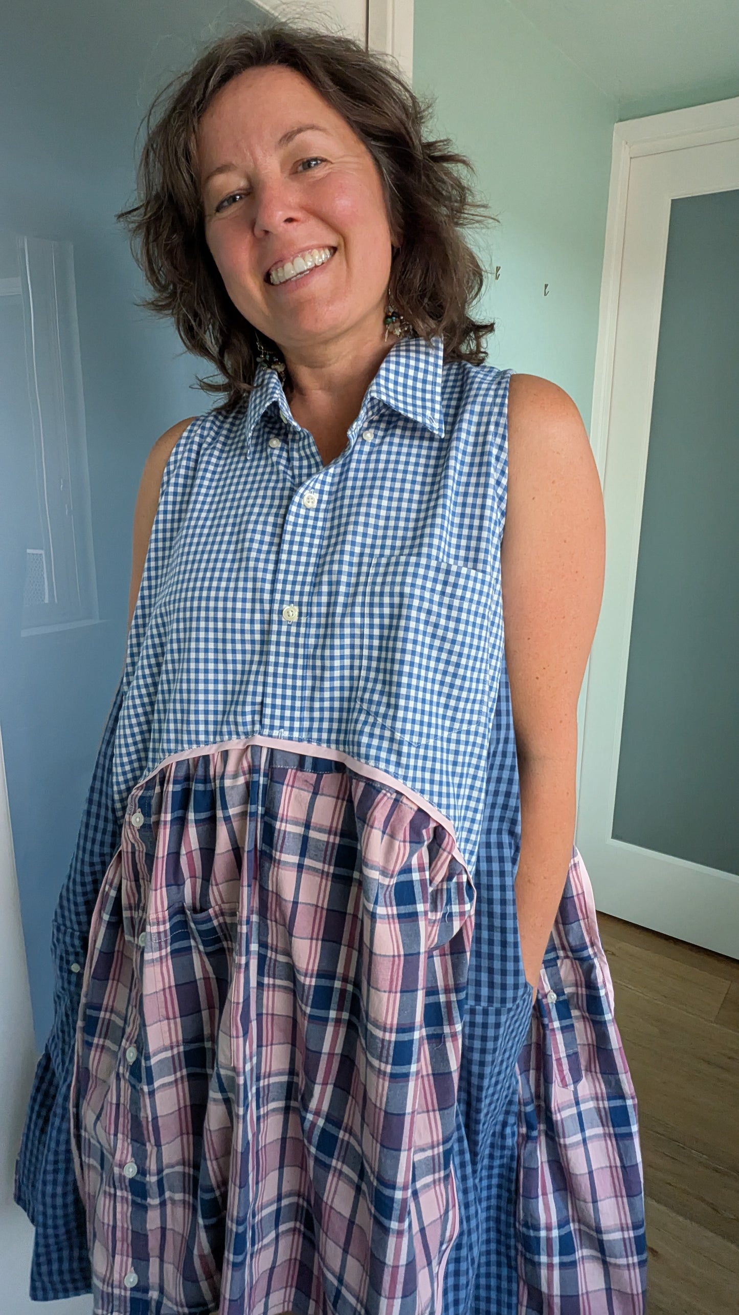 Jumin Dress - Blue Check/ Pink Plaid