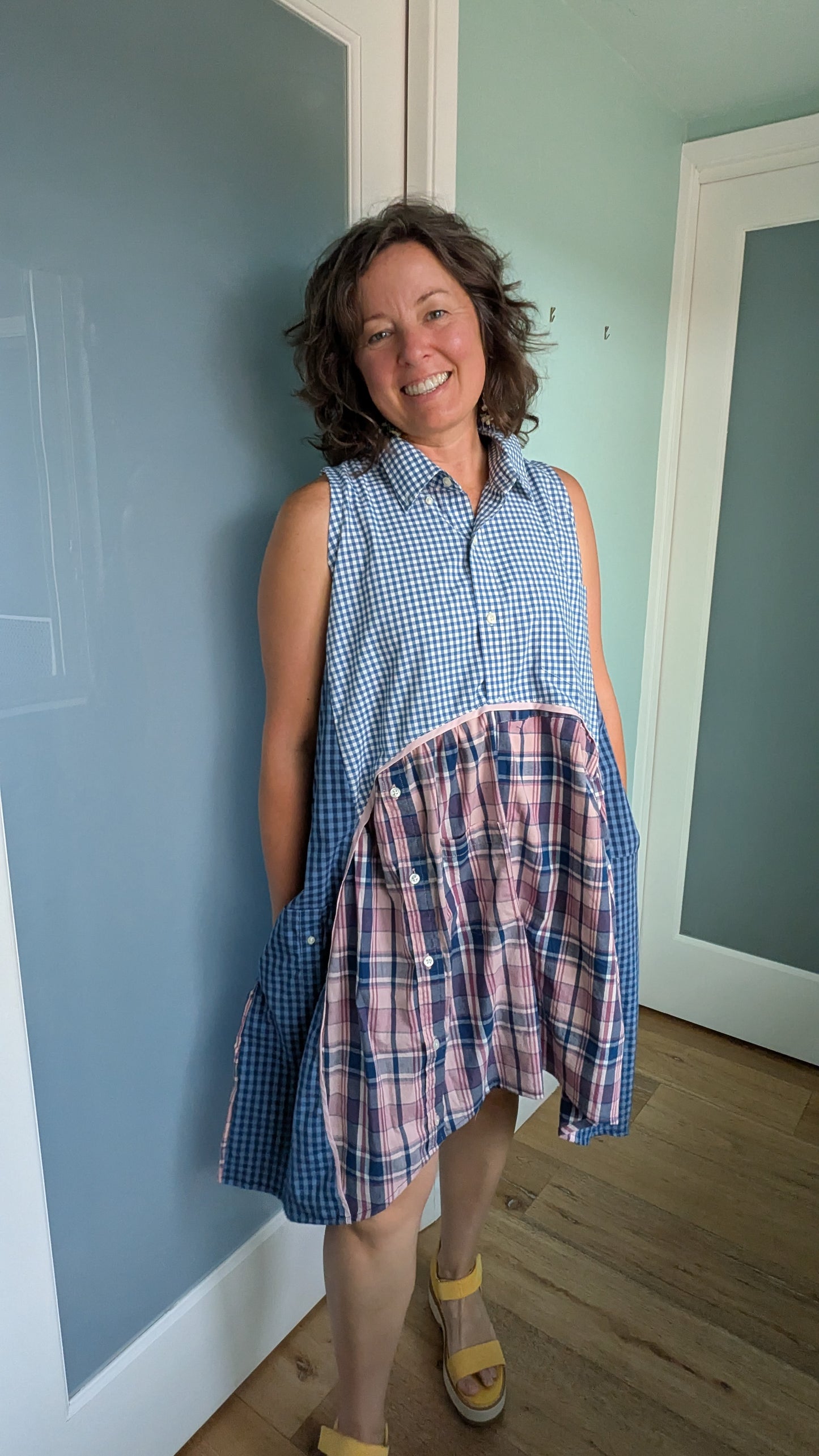 Jumin Dress - Blue Check/ Pink Plaid