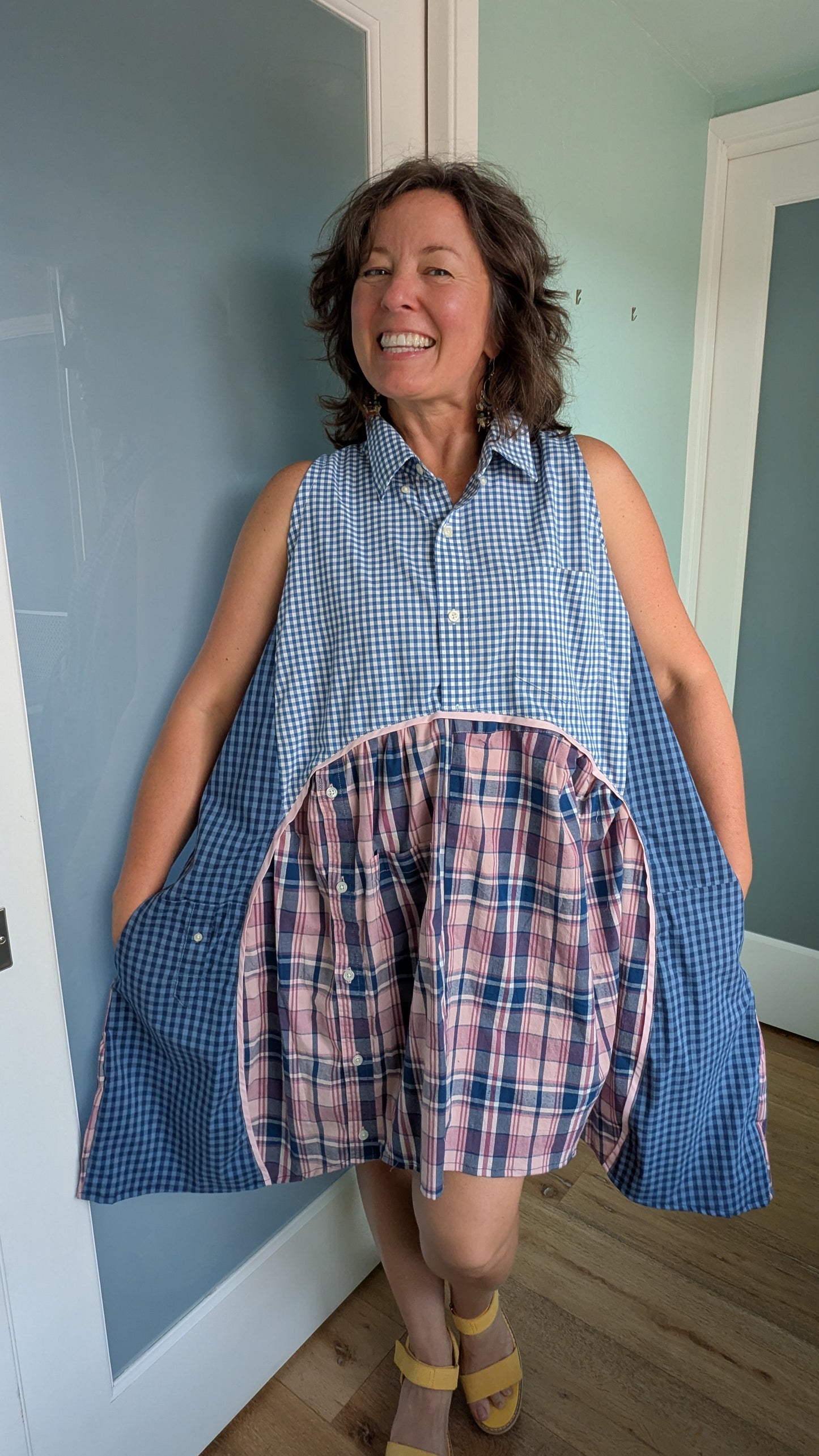 Jumin Dress - Blue Check/ Pink Plaid