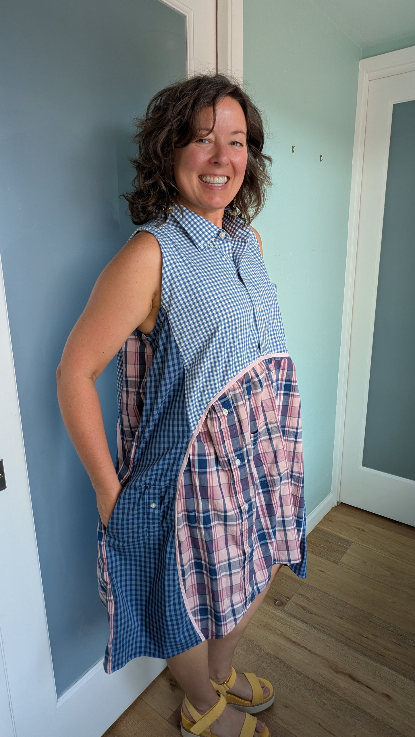 Jumin Dress - Blue Check/ Pink Plaid