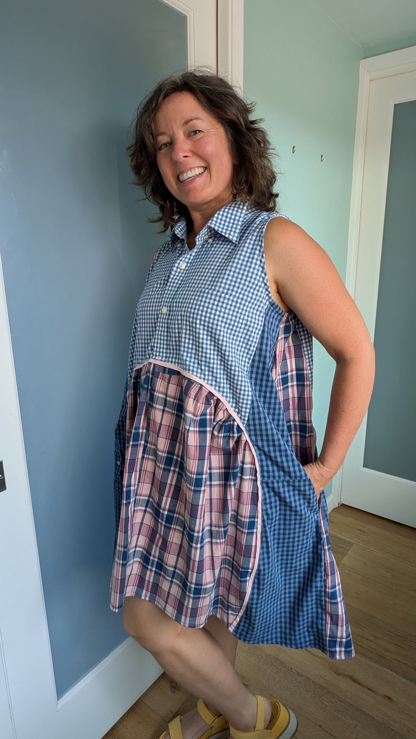Jumin Dress - Blue Check/ Pink Plaid