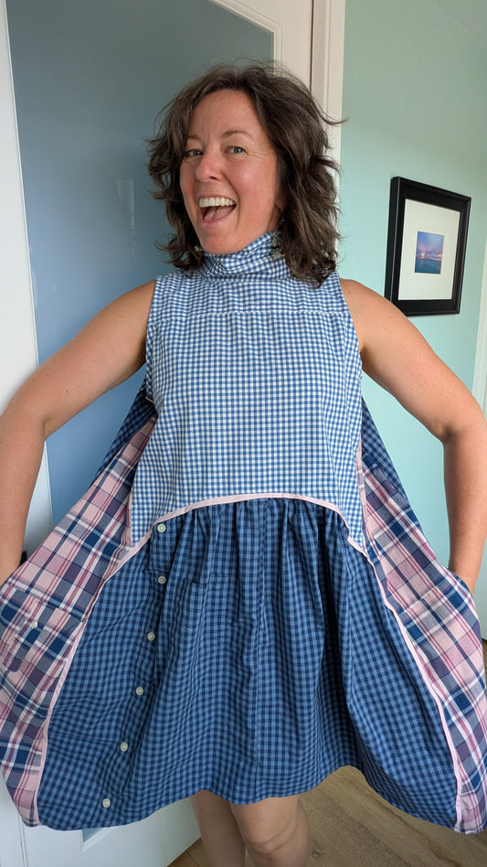 Jumin Dress - Blue Check/ Pink Plaid