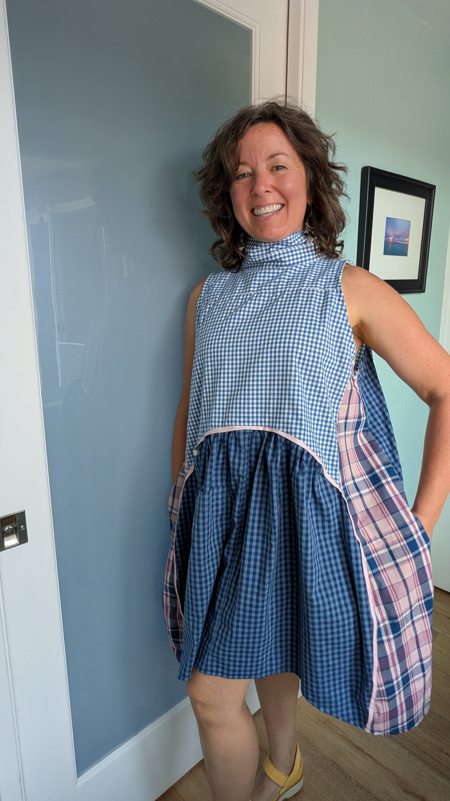 Jumin Dress - Blue Check/ Pink Plaid