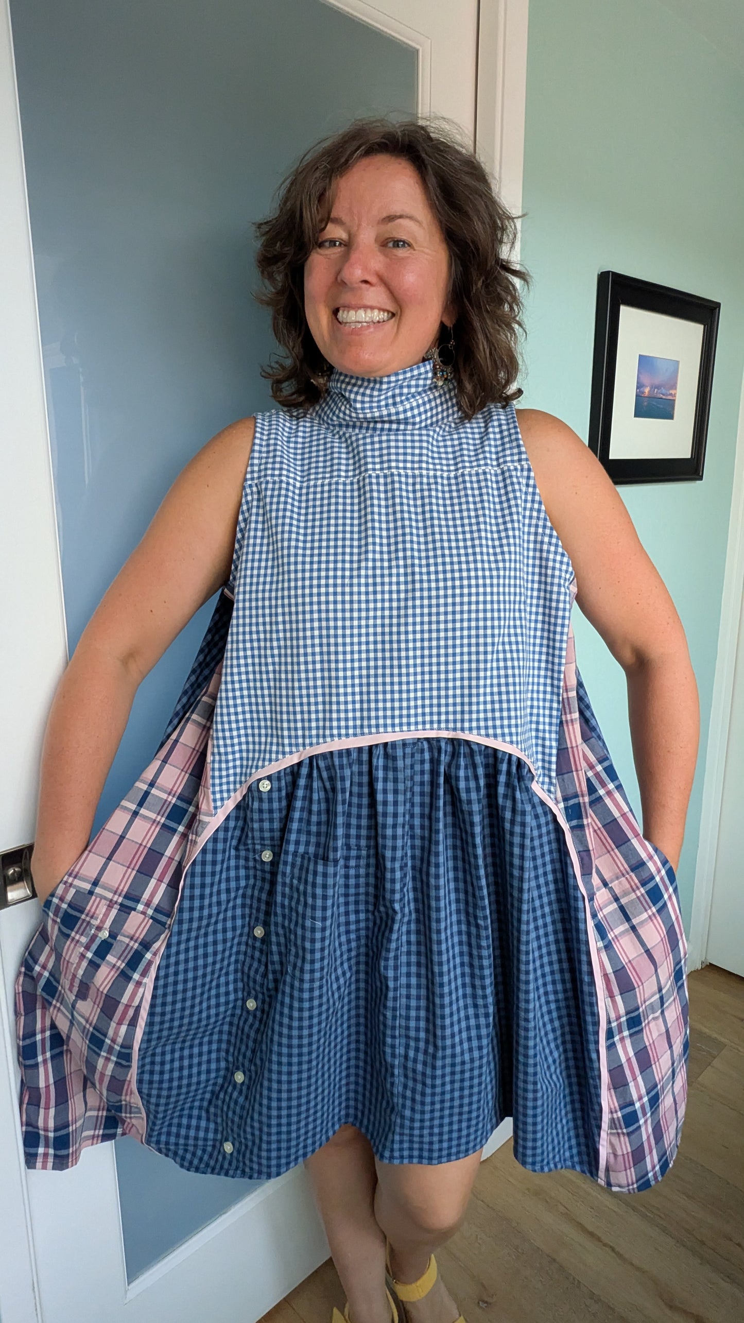 Jumin Dress - Blue Check/ Pink Plaid