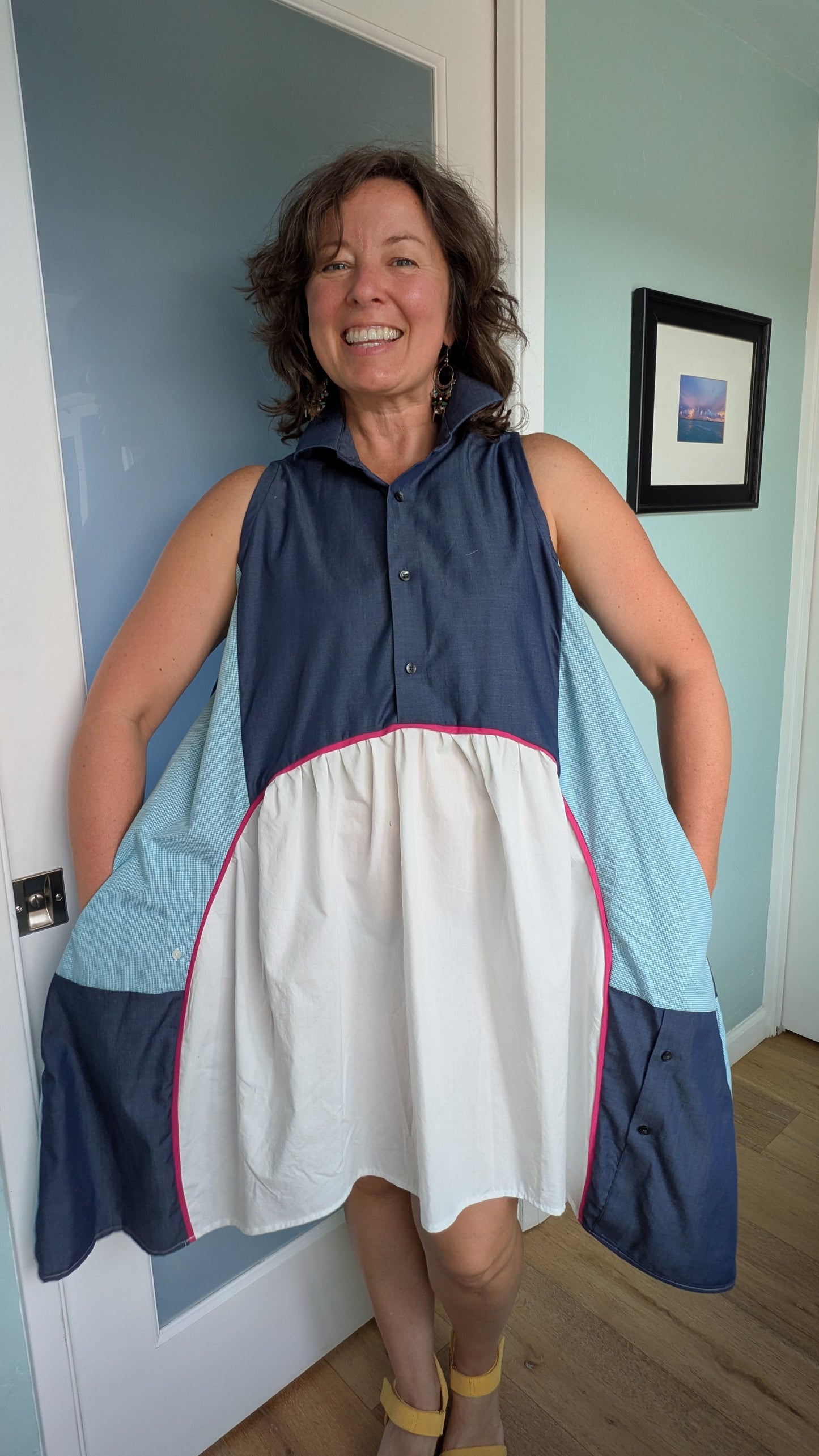 Jumin Dress - Navy/ Teal/ White