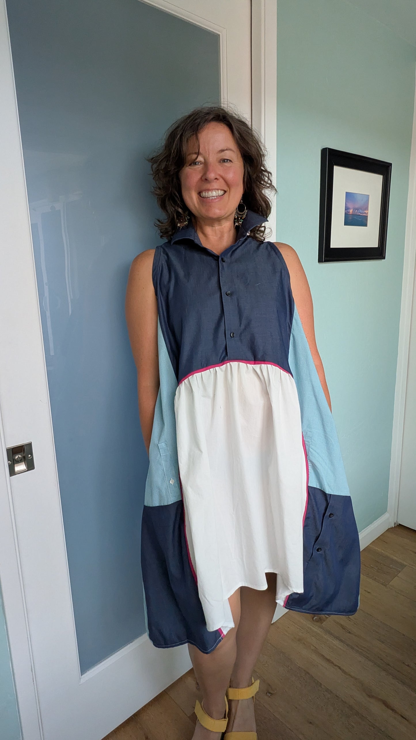 Jumin Dress - Navy/ Teal/ White