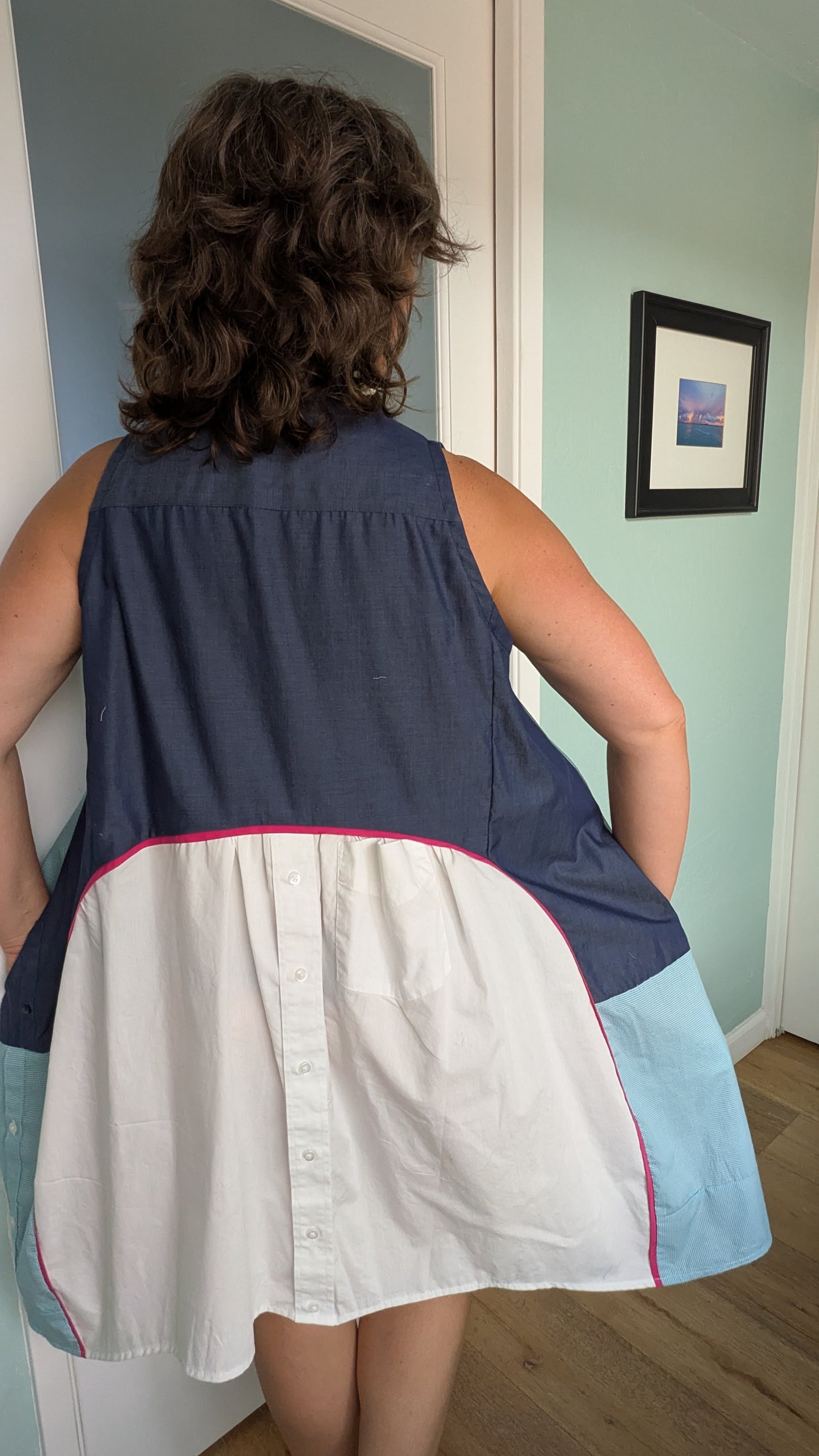 Jumin Dress - Navy/ Teal/ White