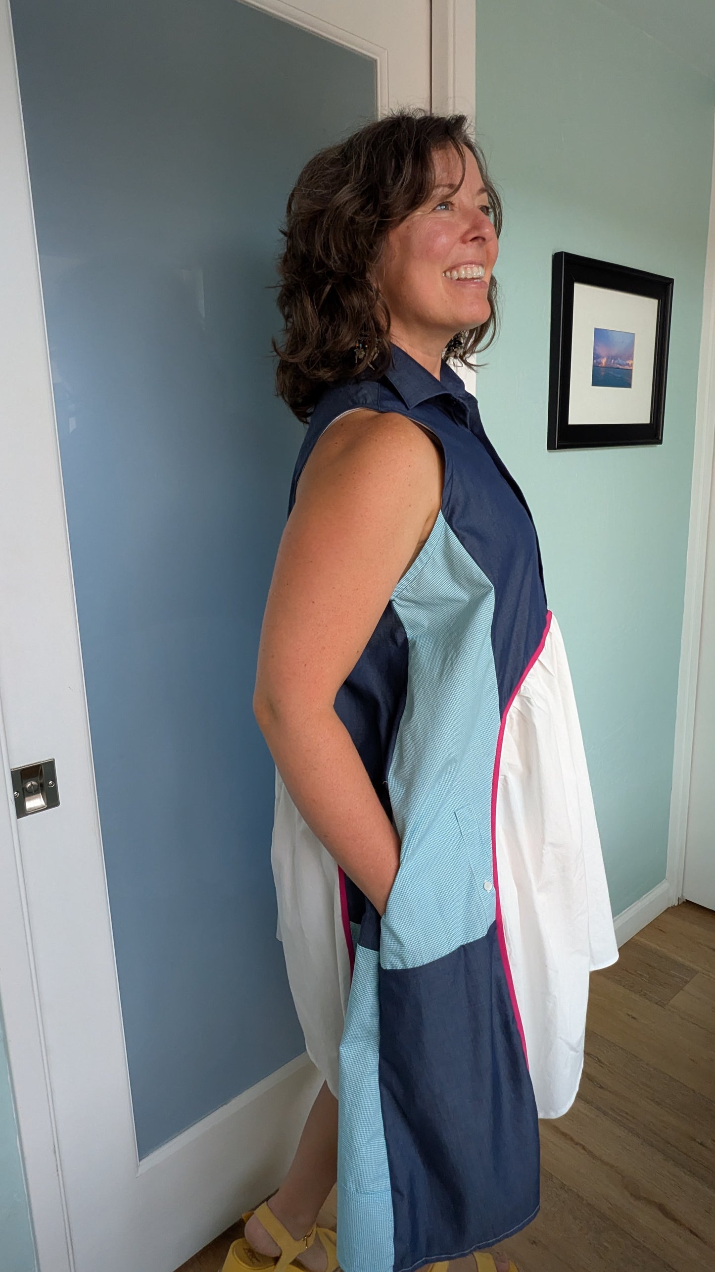 Jumin Dress - Navy/ Teal/ White