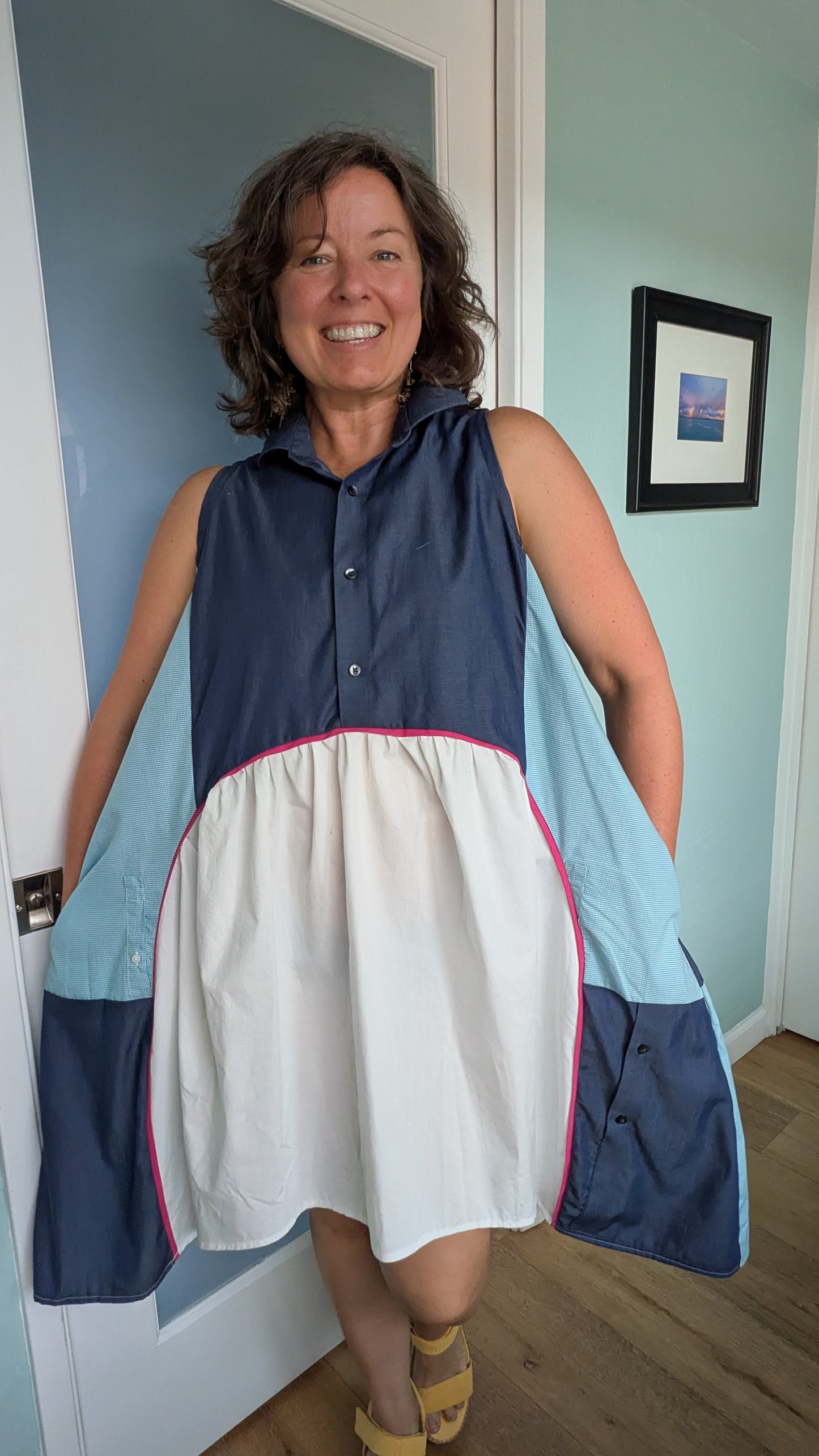 Jumin Dress - Navy/ Teal/ White