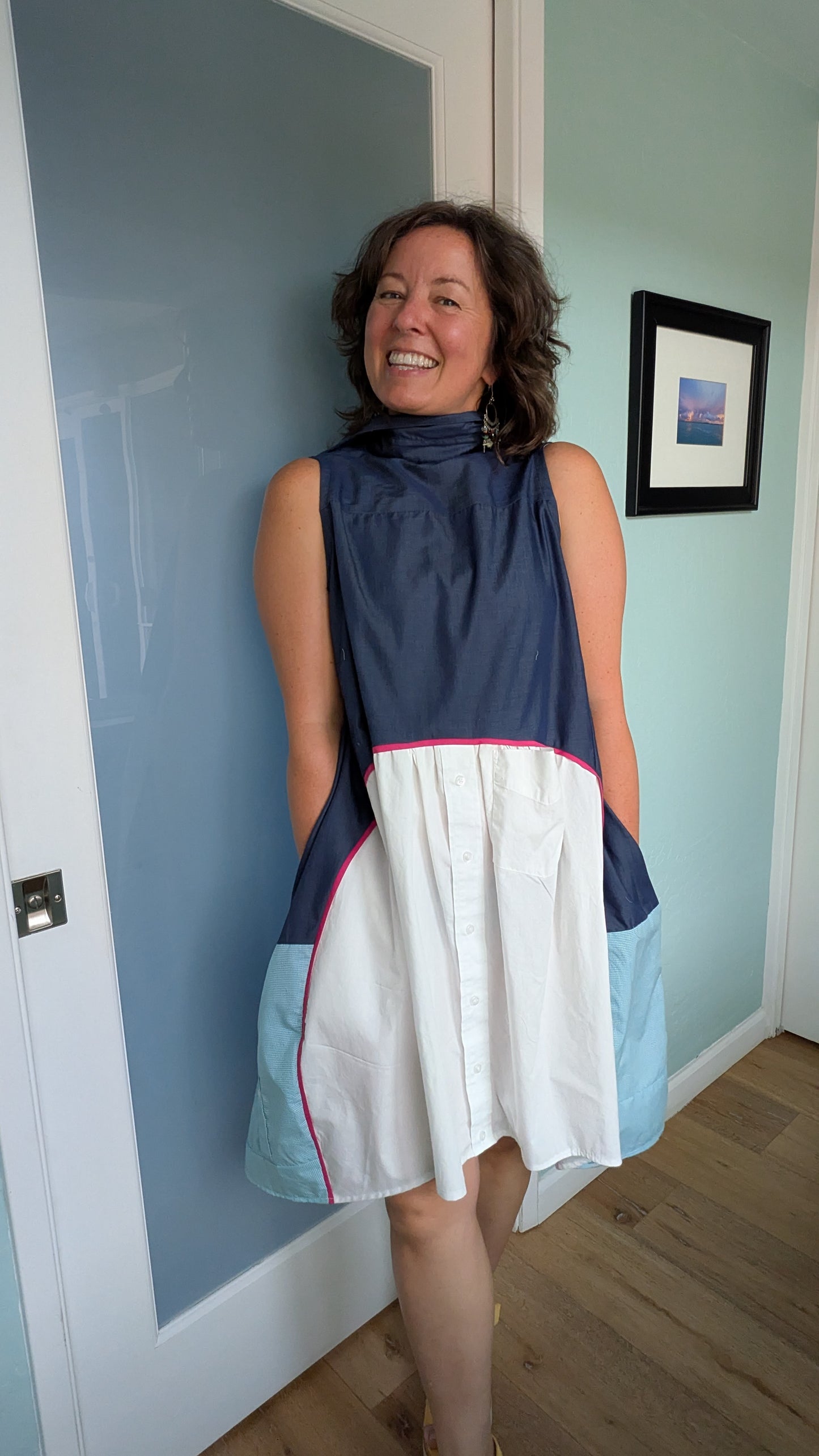 Jumin Dress - Navy/ Teal/ White