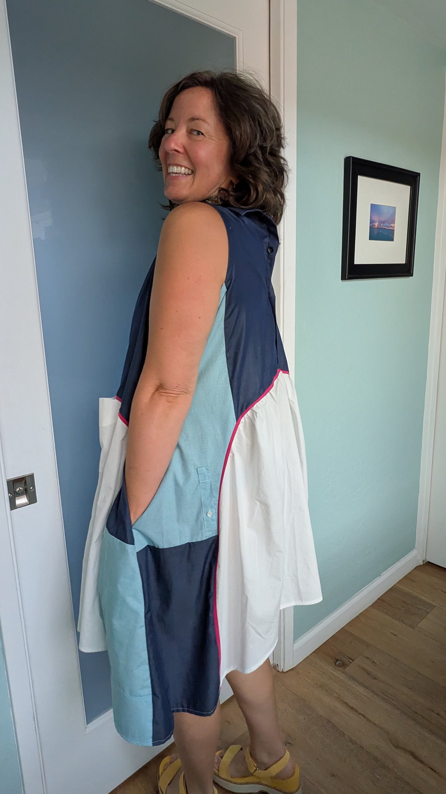 Jumin Dress - Navy/ Teal/ White