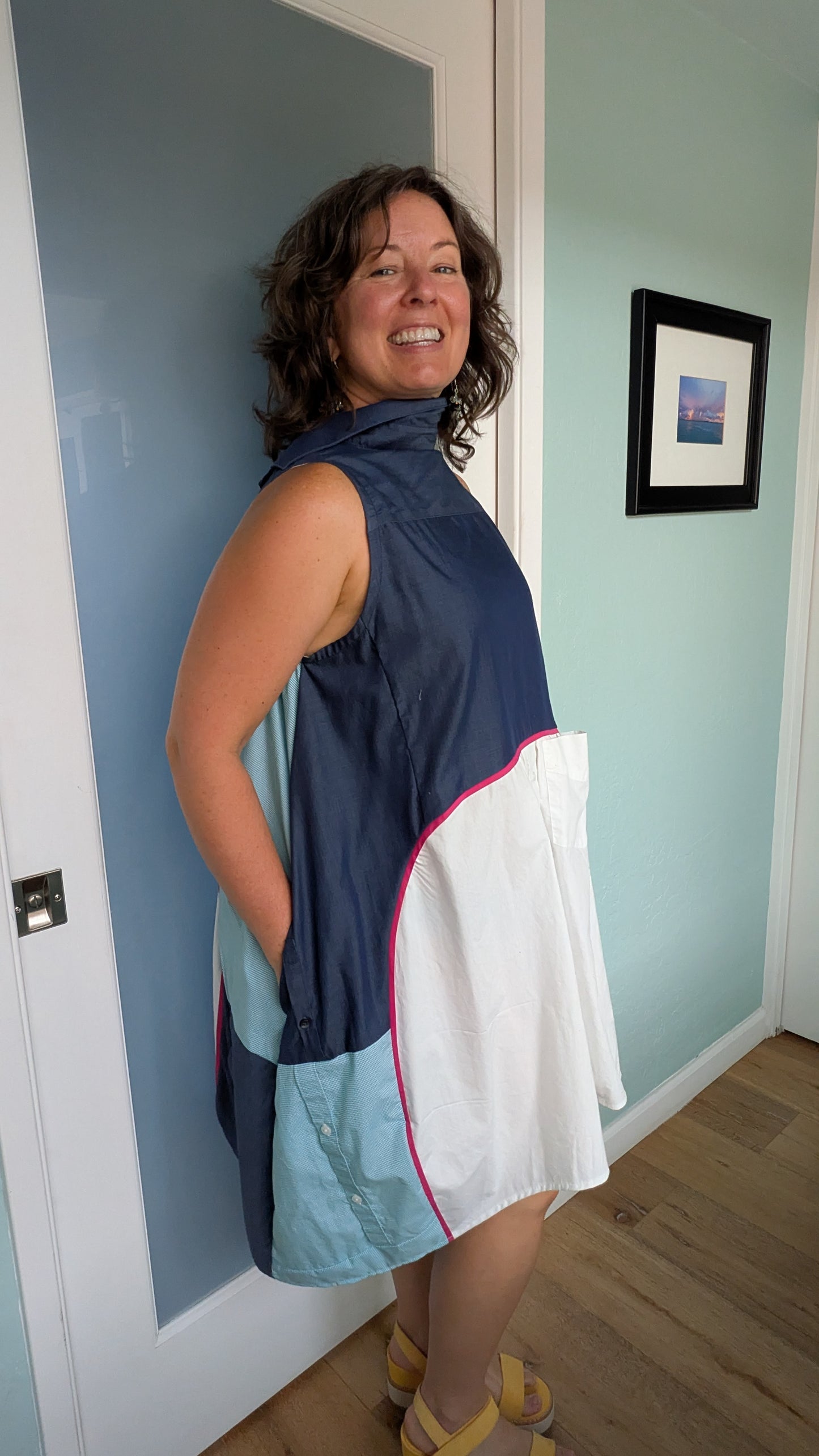 Jumin Dress - Navy/ Teal/ White