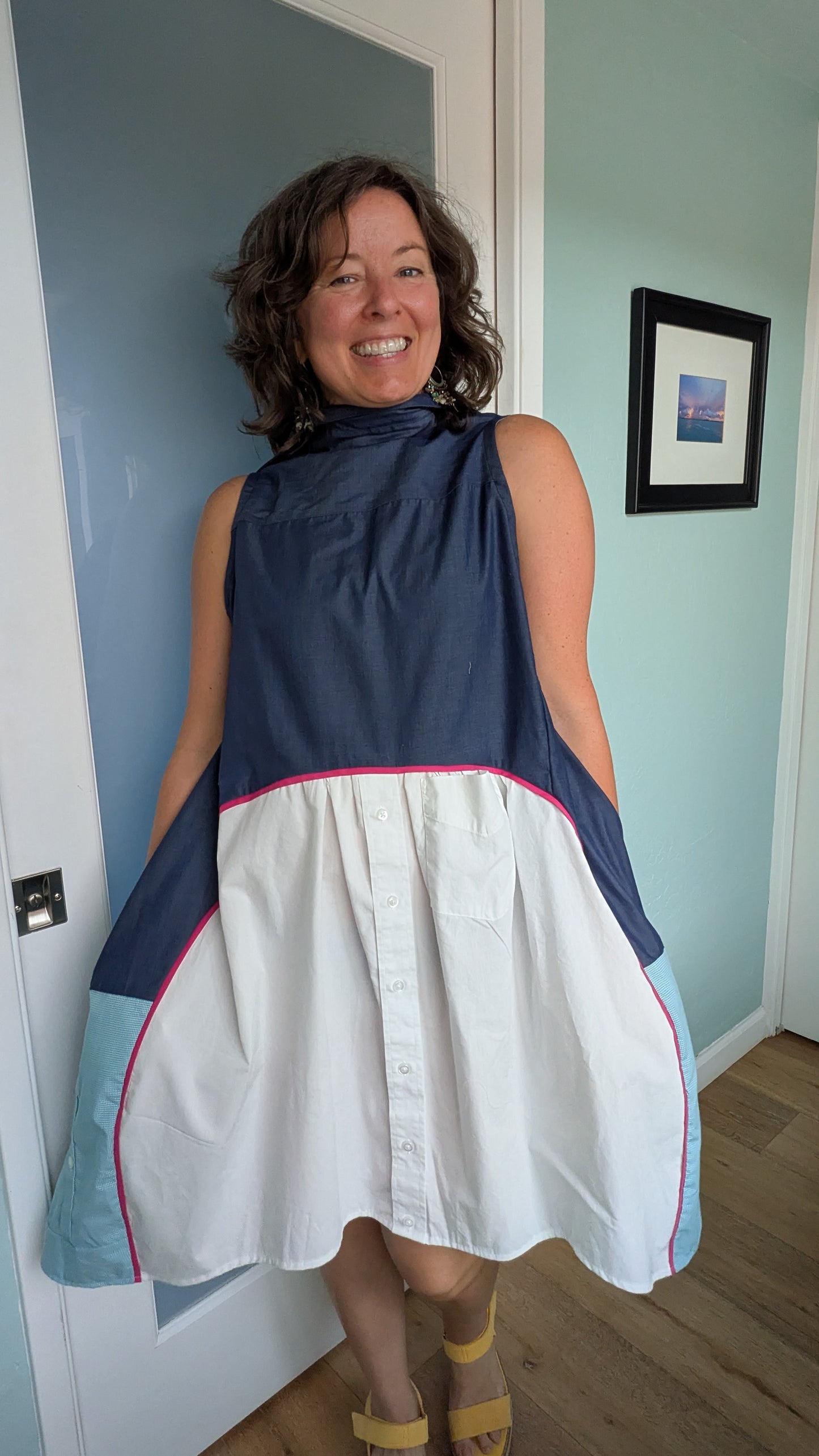 Jumin Dress - Navy/ Teal/ White