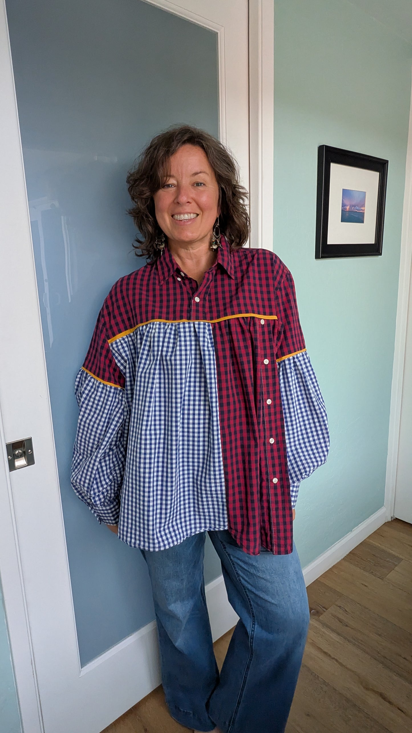Jovie Blouse - Blue/ Red/ White Checks