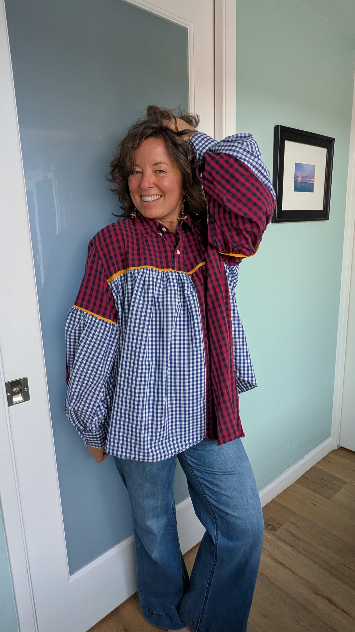 Jovie Blouse - Blue/ Red/ White Checks