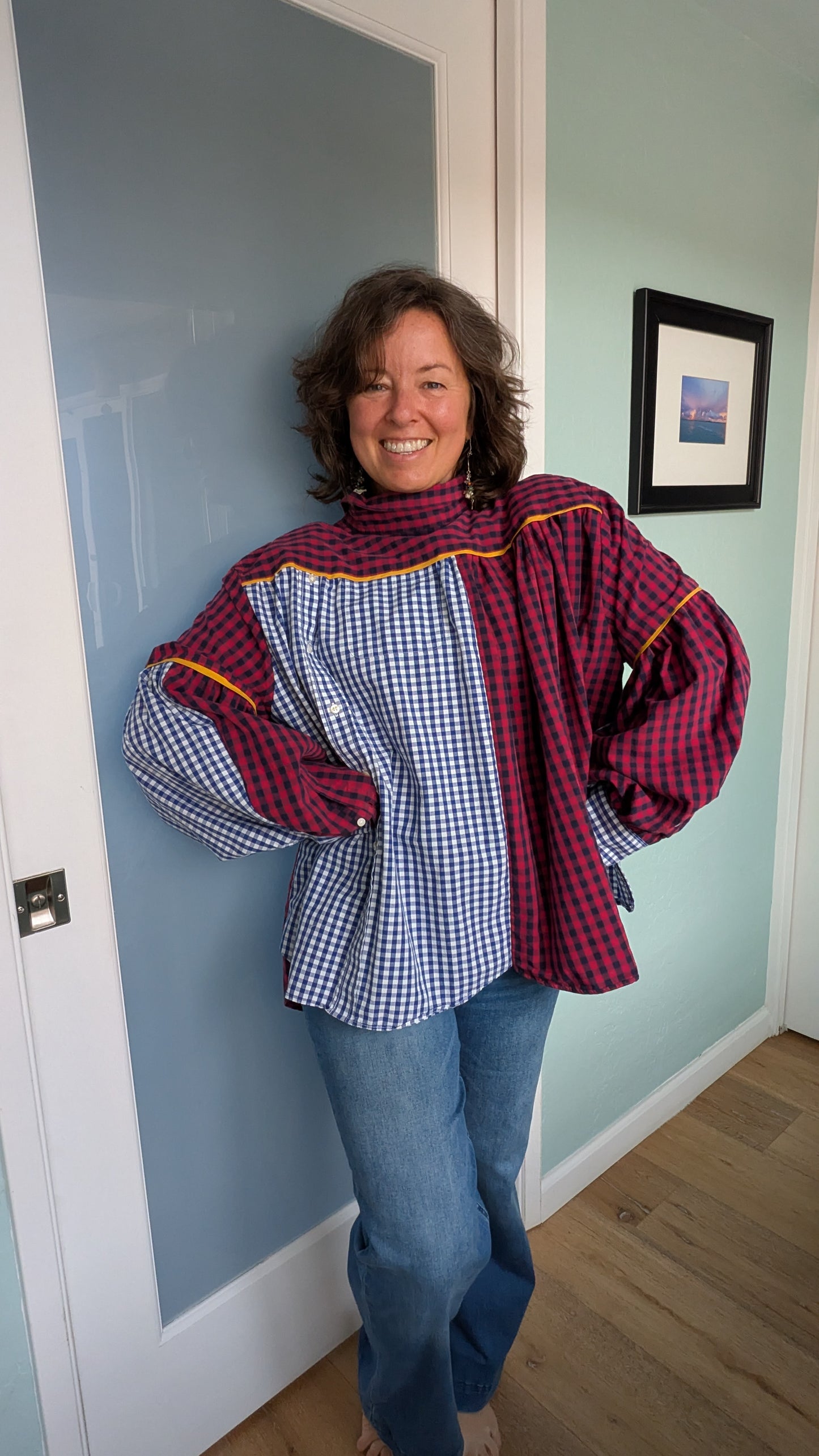Jovie Blouse - Blue/ Red/ White Checks